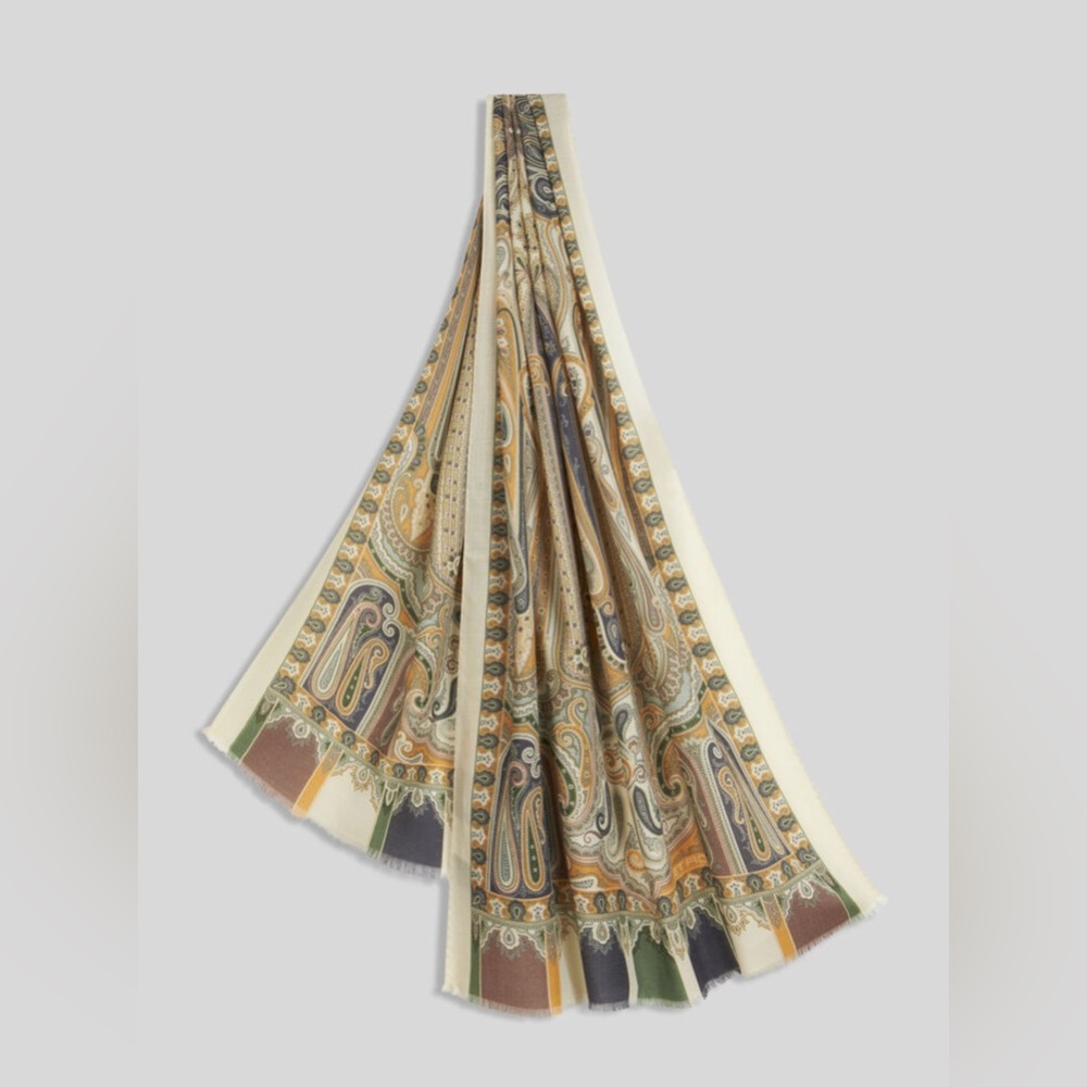 Etro abstract print wool and  silk scarf